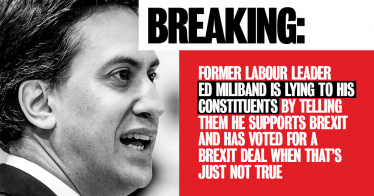 Ed Miliband falsely claiming to back Brexit to his leave voting constituents